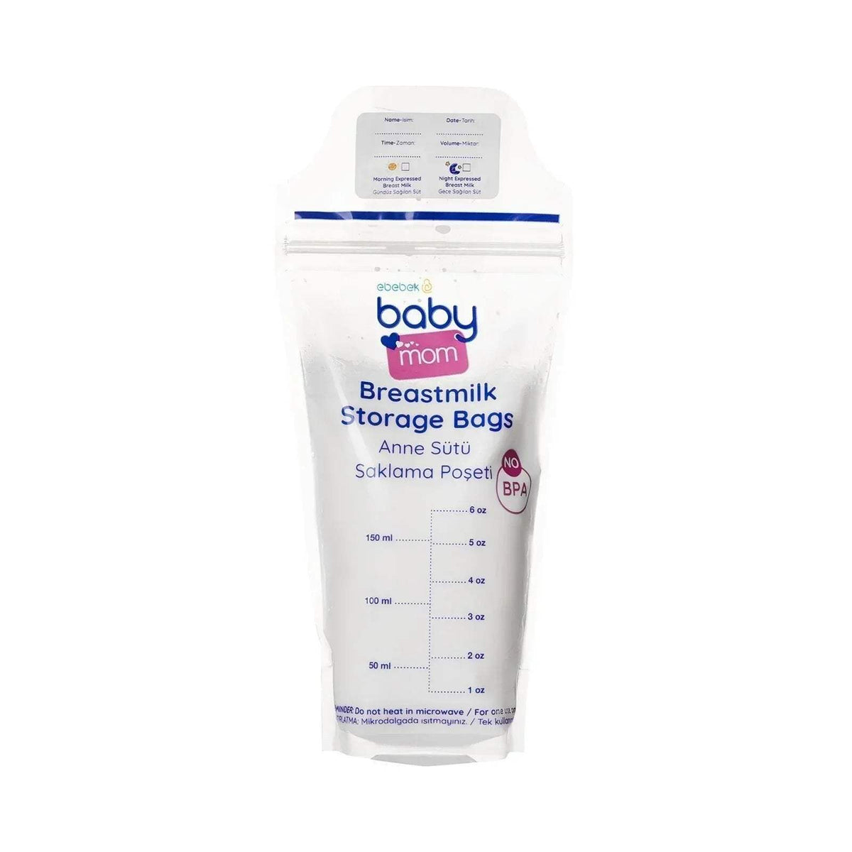 Baby breast milk storage bag pouch with measurement markings and zip seal top