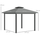 Grey 3x3 m gazebo canopy with double-tier roof frame and four posts