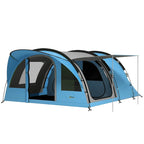 Sky blue and grey family camping tent with multiple doorways and arched entry