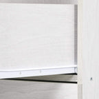 White cabinet drawer track and side panel detail with metal sliding rail