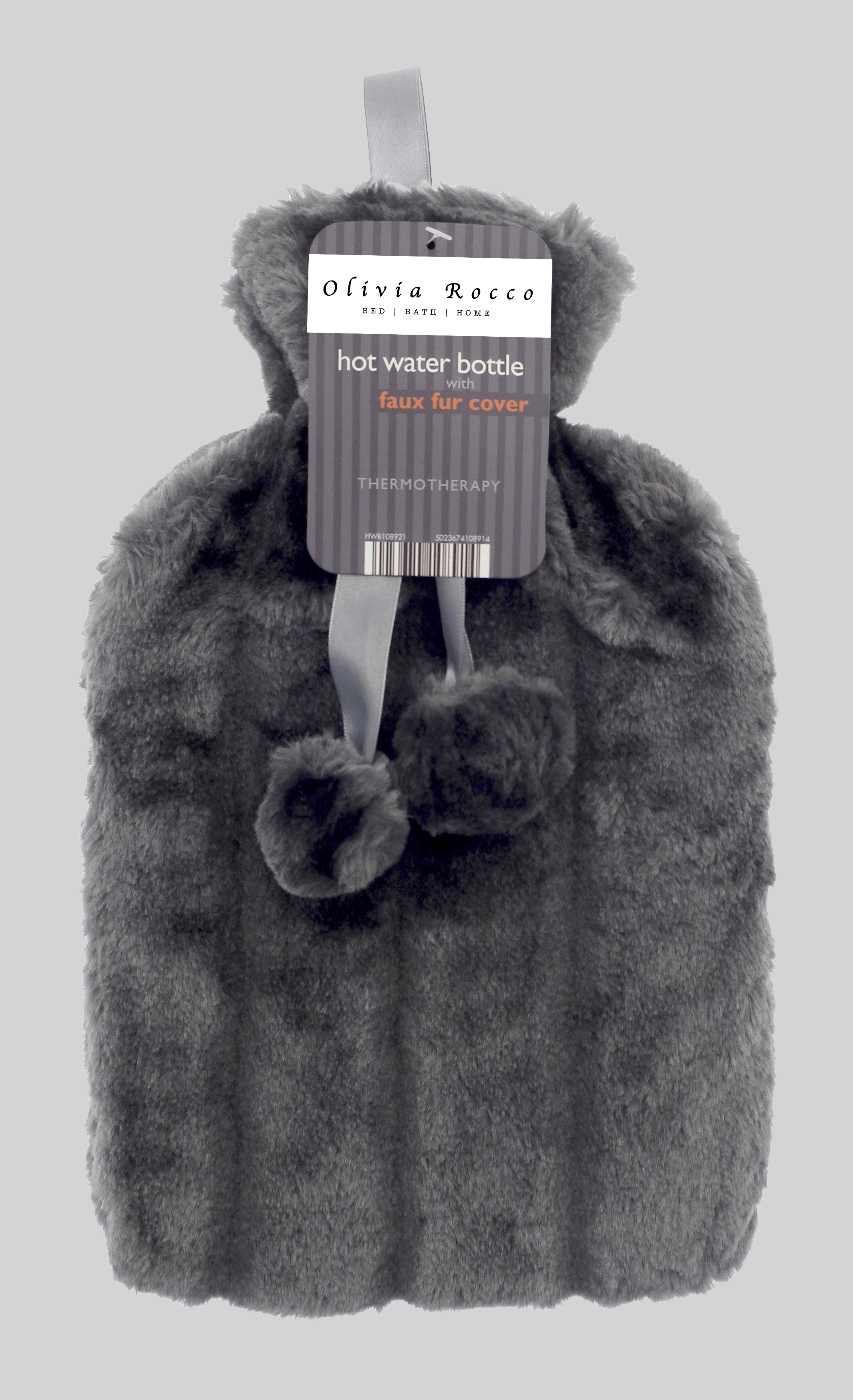 2L Soft Plush Hot Water Bottle with Faux Fur Pom Pom Cover for Warmth Durable Natural Rubber UK Safe Tested Cozy Winter Comfort Ideal Gift for Adults Kids