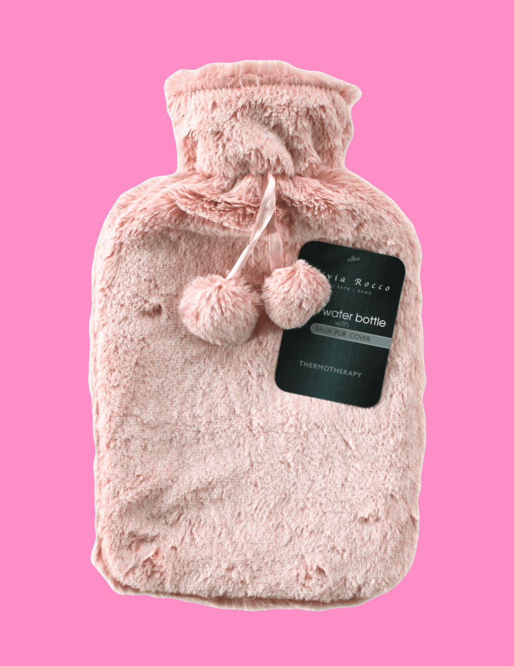 2L Soft Plush Hot Water Bottle with Faux Fur Pom Pom Cover for Warmth Durable Natural Rubber UK Safe Tested Cozy Winter Comfort Ideal Gift for Adults Kids