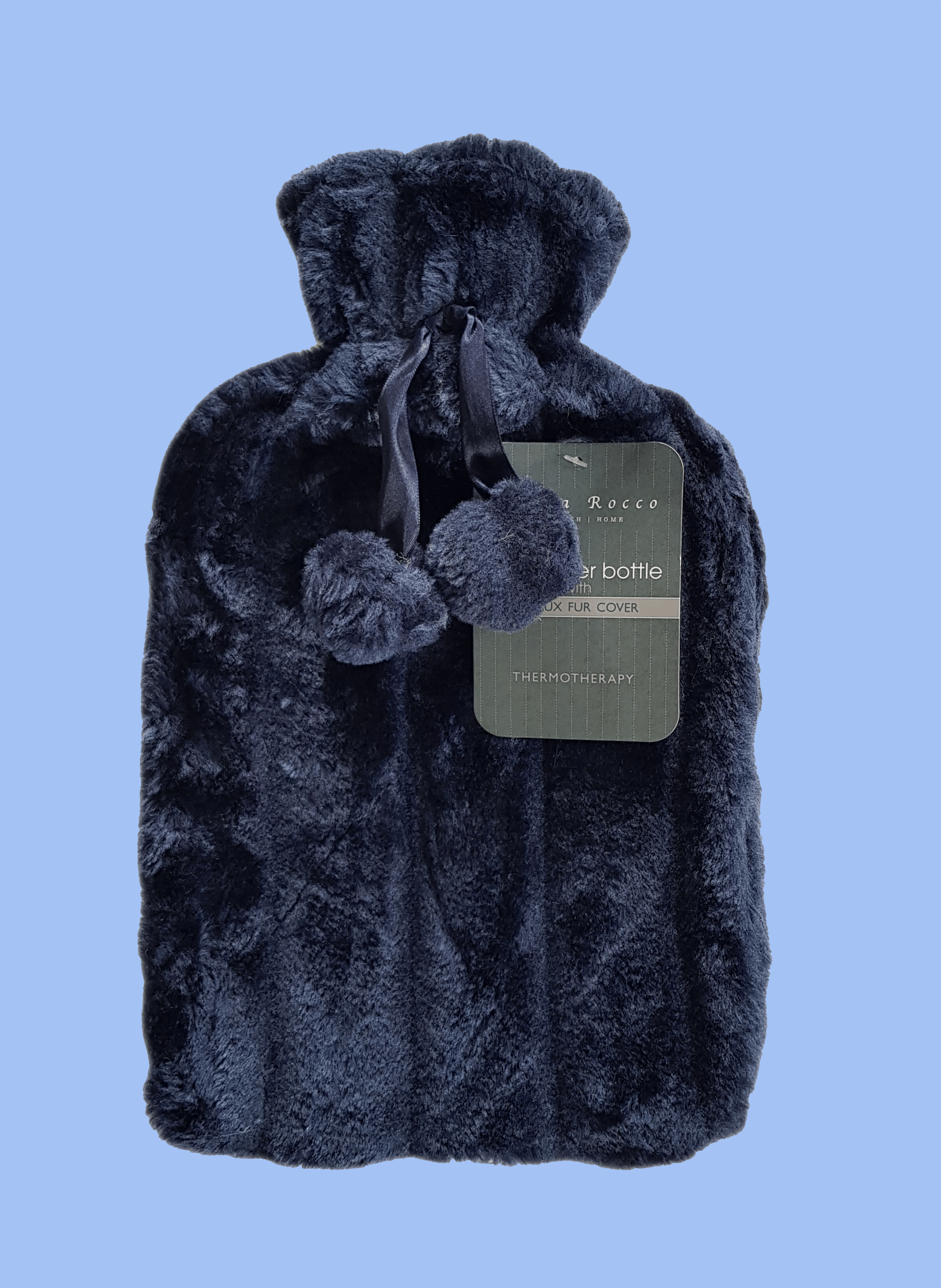 2L Soft Plush Hot Water Bottle with Faux Fur Pom Pom Cover for Warmth Durable Natural Rubber UK Safe Tested Cozy Winter Comfort Ideal Gift for Adults Kids