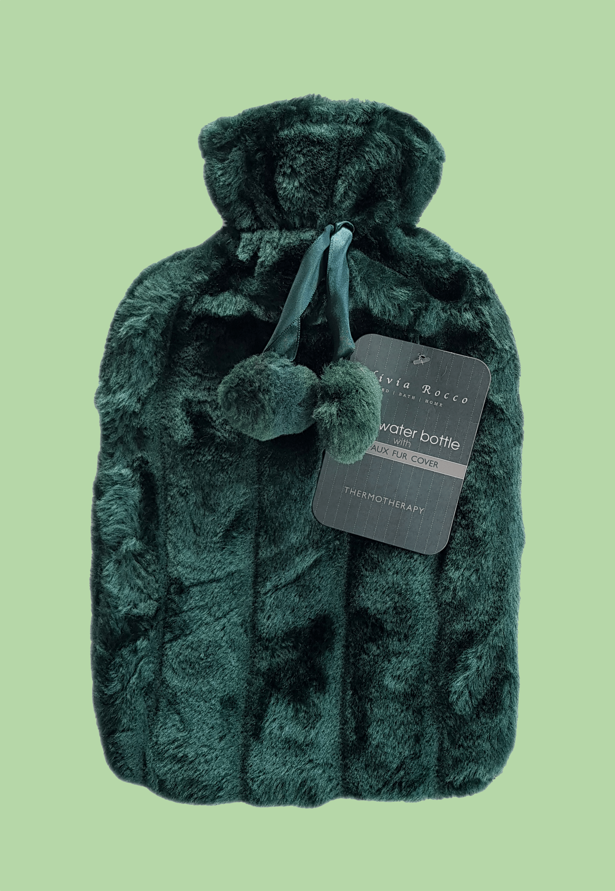 2L Soft Plush Hot Water Bottle with Faux Fur Pom Pom Cover for Warmth Durable Natural Rubber UK Safe Tested Cozy Winter Comfort Ideal Gift for Adults Kids