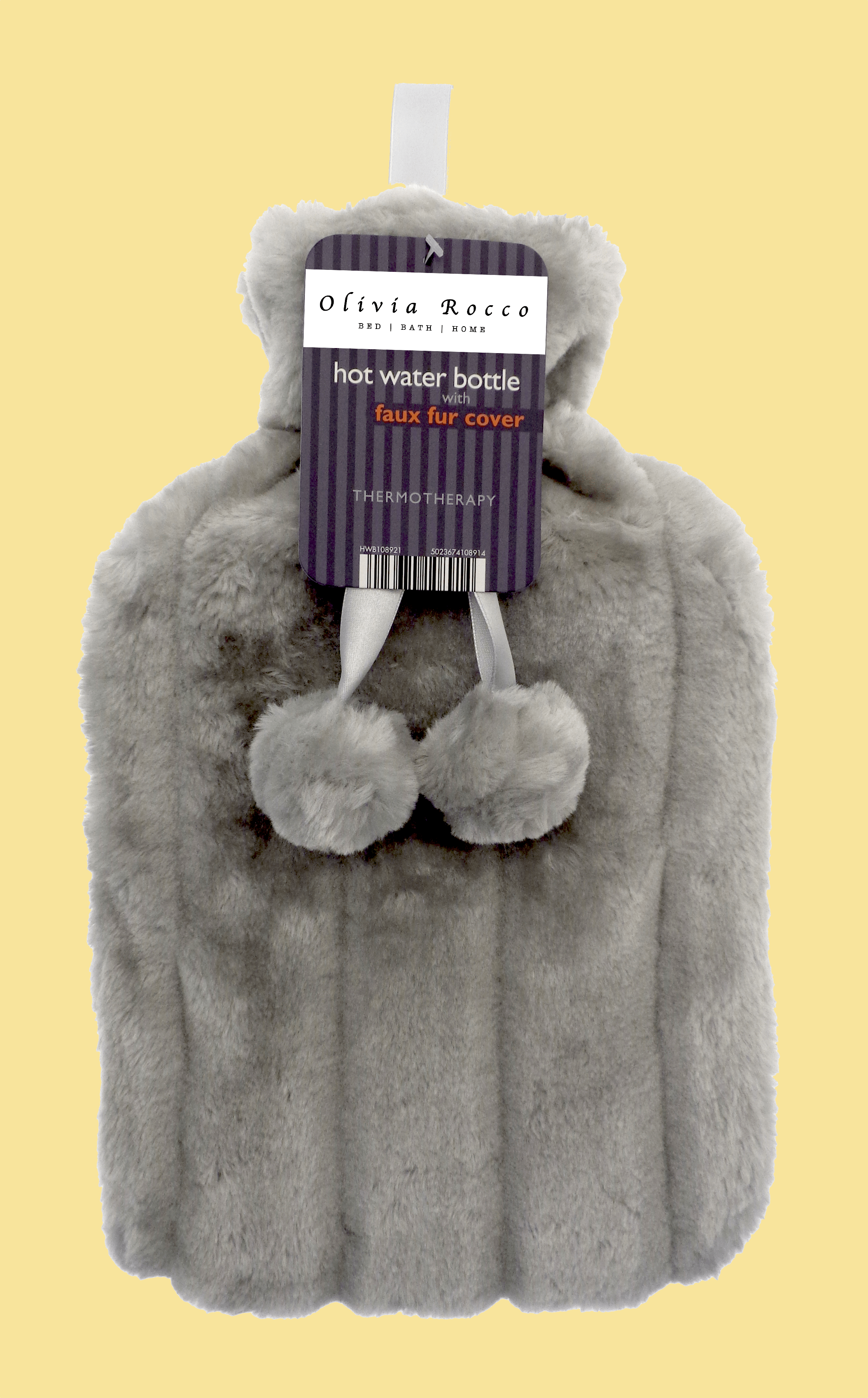 2L Soft Plush Hot Water Bottle with Faux Fur Pom Pom Cover for Warmth Durable Natural Rubber UK Safe Tested Cozy Winter Comfort Ideal Gift for Adults Kids