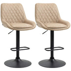 Set of 2 light khaki upholstered bar stools with backrest and swivel seats