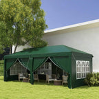 Dark green pop-up gazebo with curtain walls and tall window panels