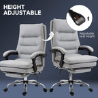 Grey office chair with footrest, adjustable seat height, thick padded backrest and seat