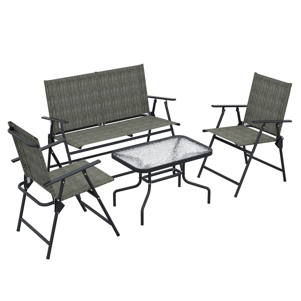 Outsunny Four Piece Metal Garden Sofa Set Mixed Brown