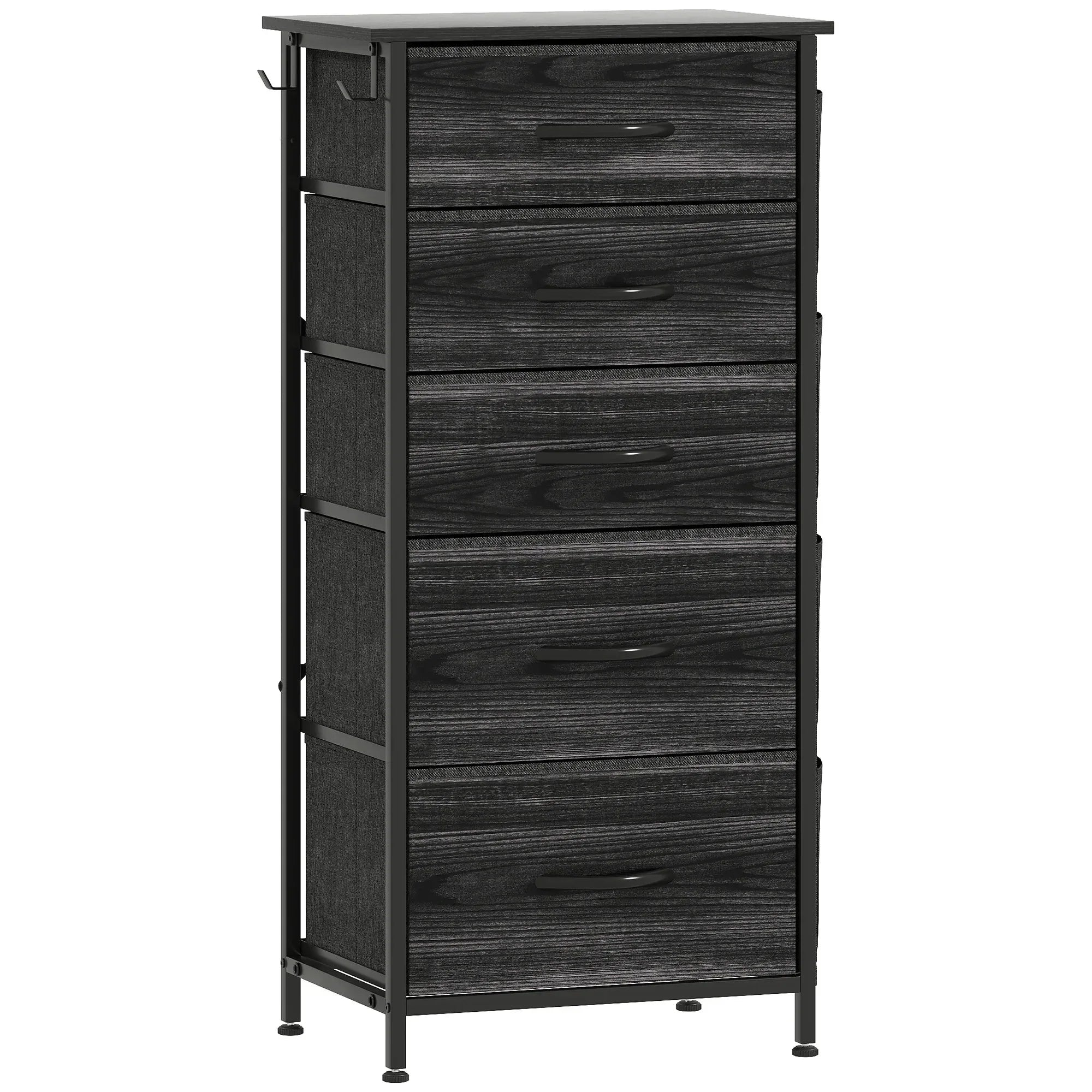 Chest of Five Fabric Drawers - Black - Bobobiy