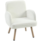 Cream velvet lounge armchair with rounded arms, spring seat cushion, and wooden legs