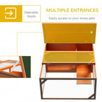 Orange small animal hutch with multiple openable roof sections and mesh access