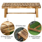 2-seater wooden bench seat with slats, polished edges, and visible metal screws