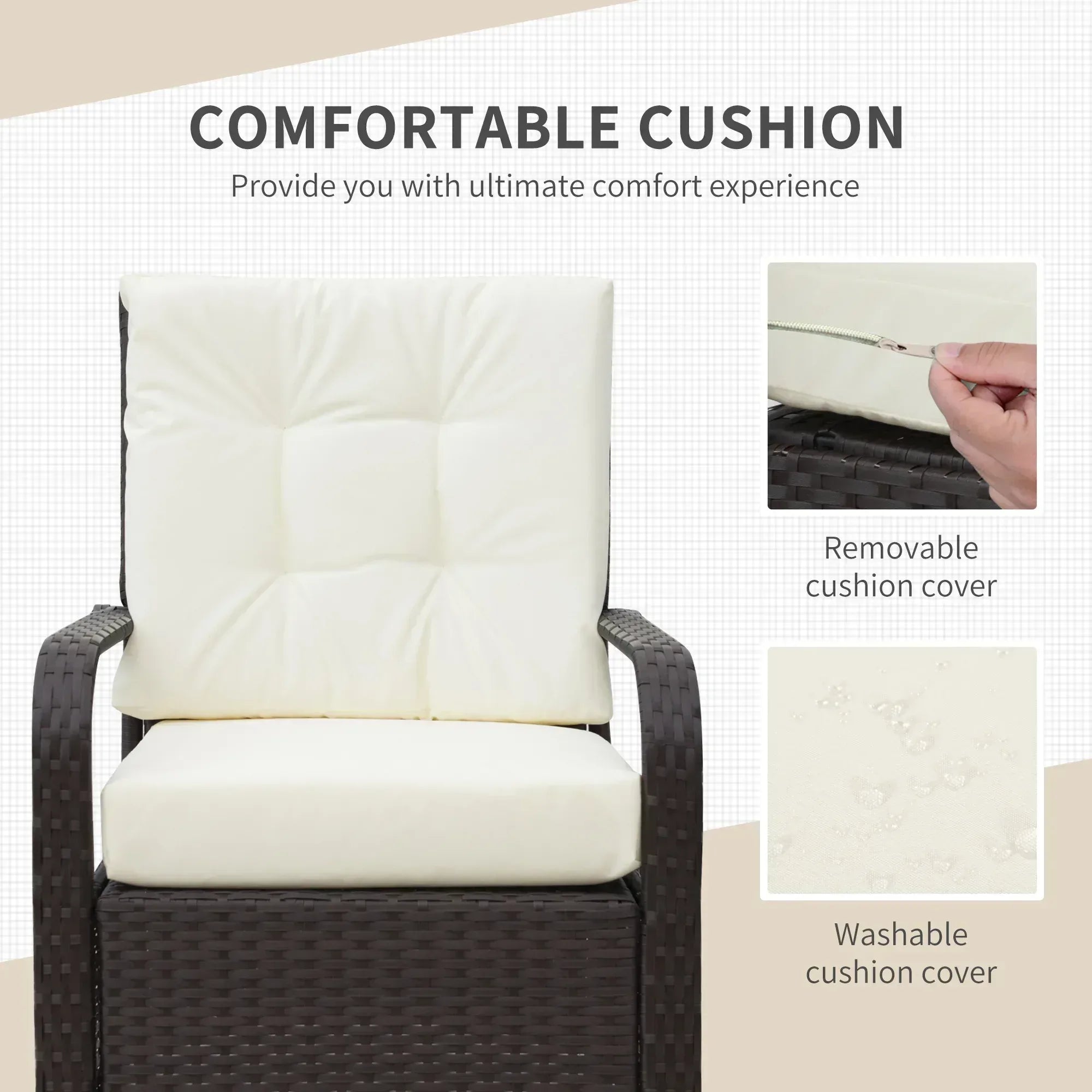 3 Pieces Rattan Bistro Set with Furniture Cover, Wicker Garden Furniture Set, Glass Top Coffee Table and Chairs with Cushions for Outdoor, Patio, Balcony, Cream White - Bobobiy