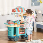 Kids kitchen play trolley cart with fast food counter, red roof, and pretend cookware