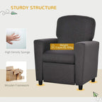 Grey kids armchair sofa with footrest, high back and padded armrests front view