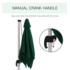 Green square cantilever garden parasol with manual crank handle and folded canopy