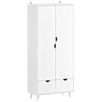 White 2-door wardrobe with 2 drawers and wood feet, front view.