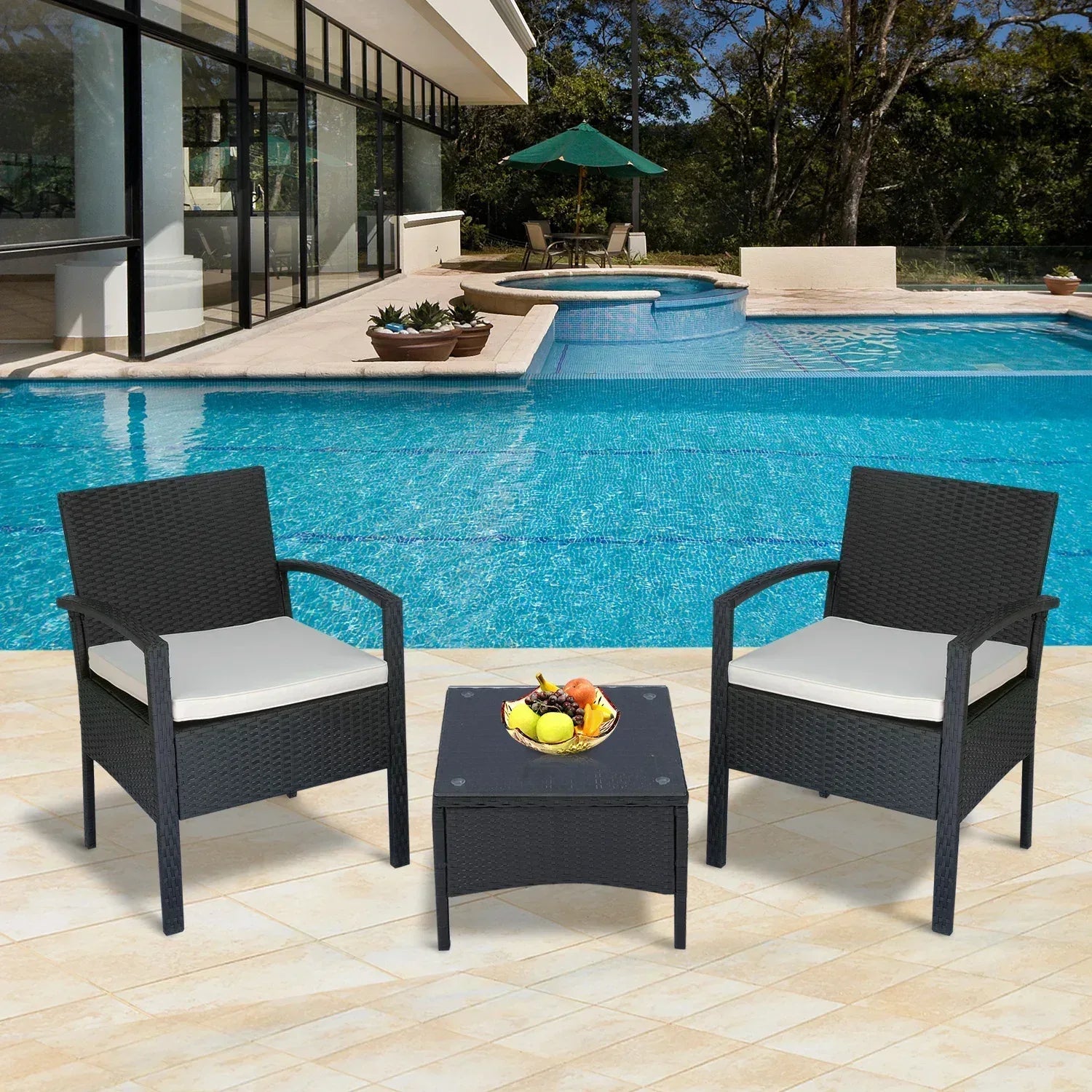 2 Seater Rattan Bistro Set, Steel-Black - Bobobiy