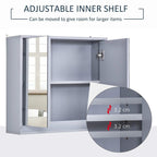 Grey mirror cabinet interior showing adjustable shelf across compartments