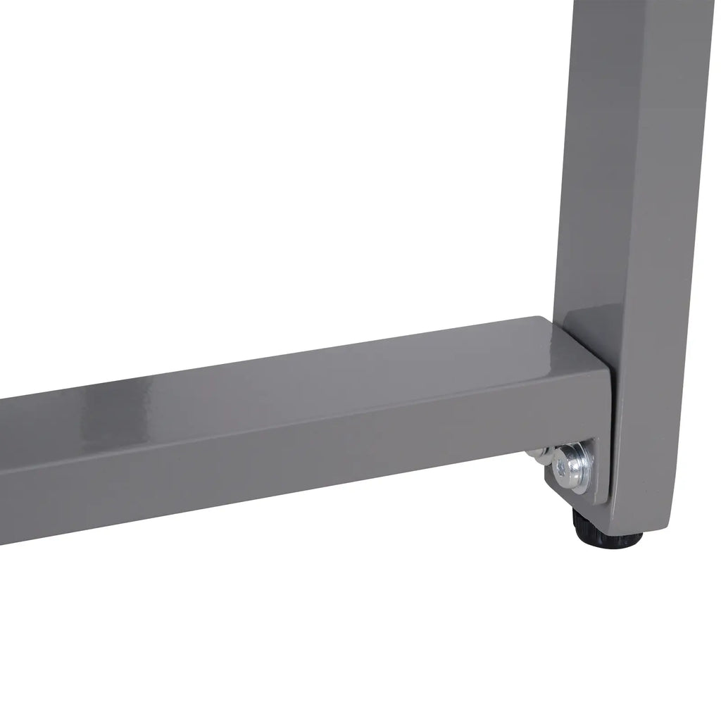 Grey end table leg with crossbar joint and adjustable foot cap