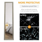 Grey full-length mirror with safety film shown on protective glass