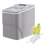 Silver countertop ice cube machine with viewing window and control panel