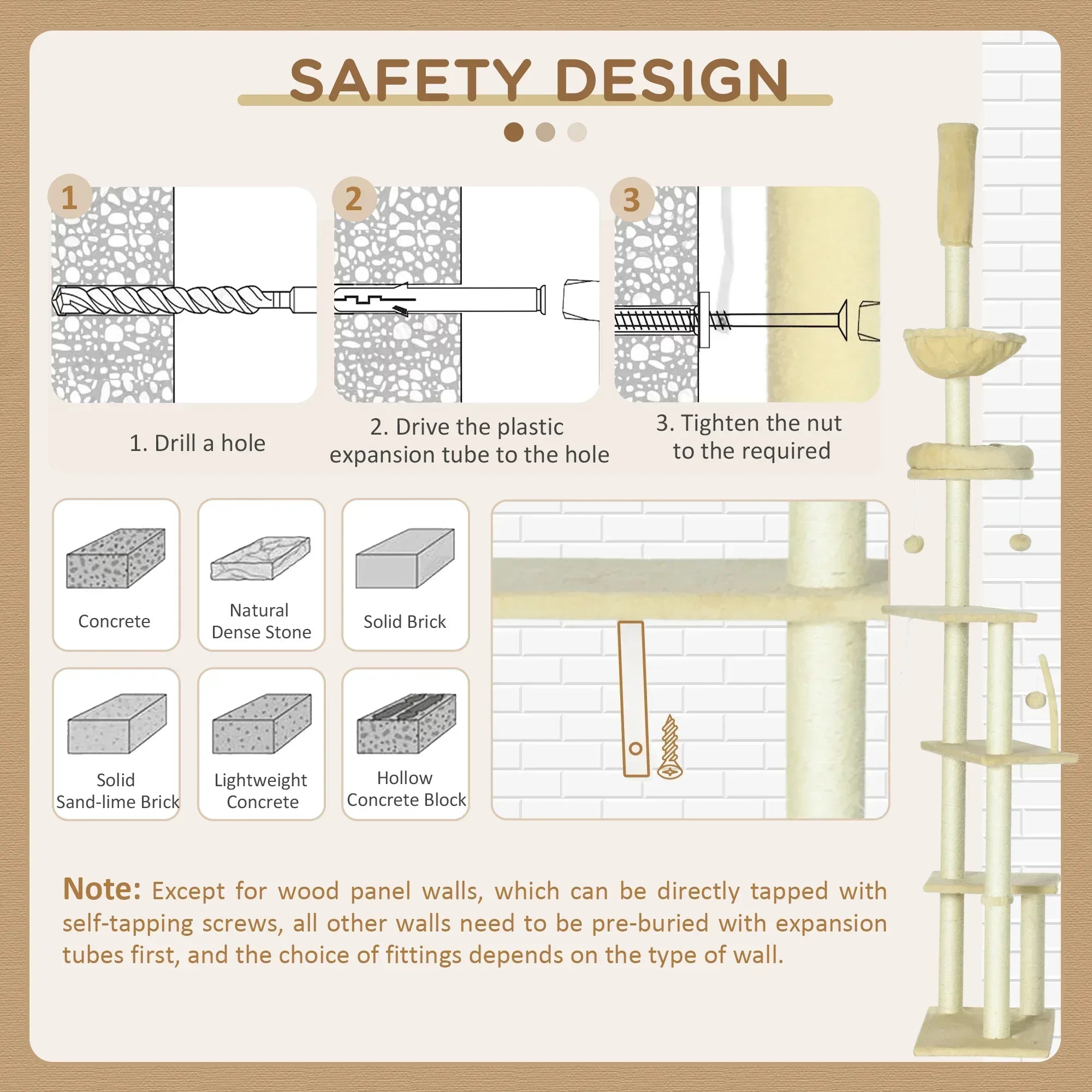 230-250cm Floor-to-Ceiling Climbing Cat Tree Tower - Beige - Bobobiy