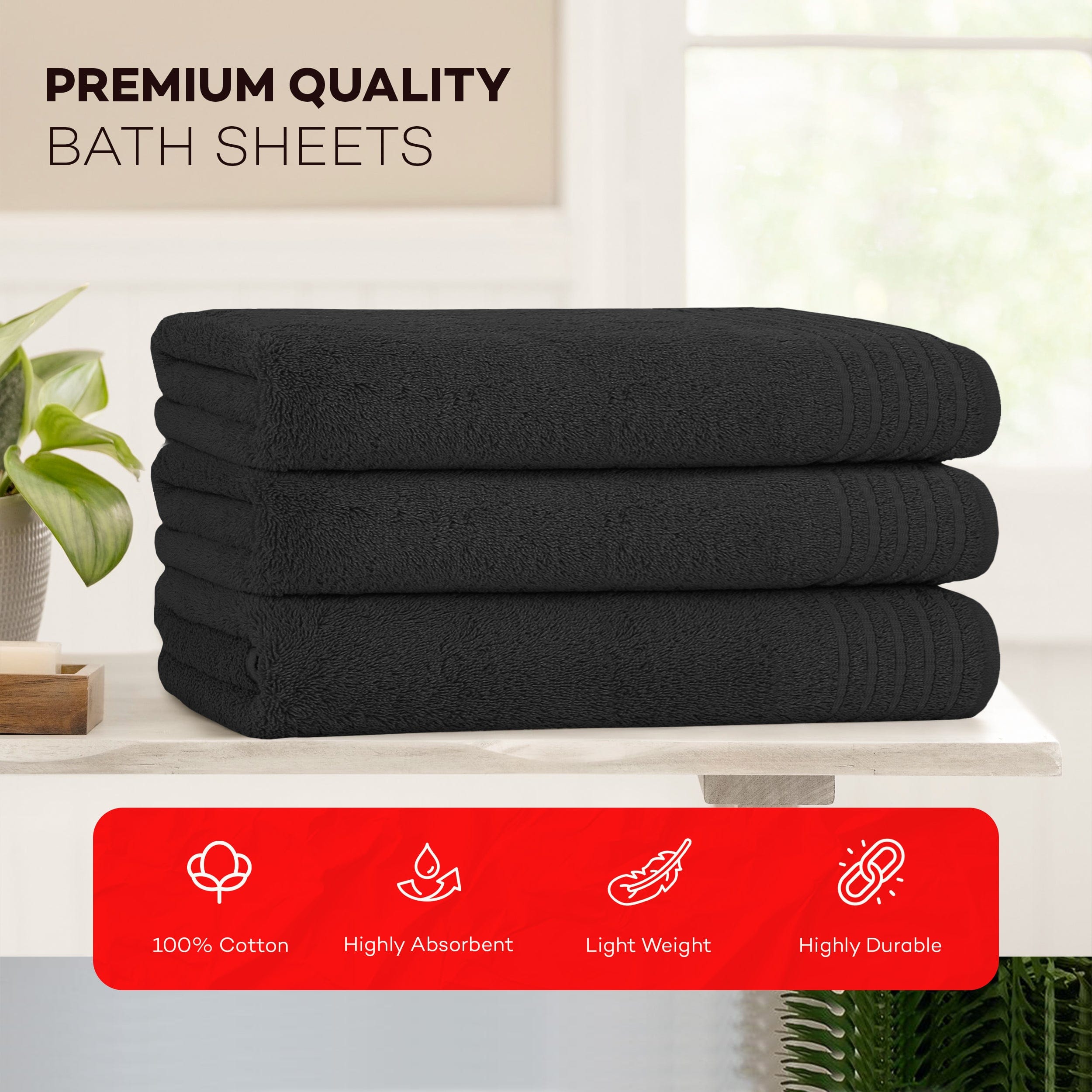 3 Pack Monaco Extra Large Bath Sheets Cotton 500GSM Highly Absorbent Towels Set for Home Gym Beach