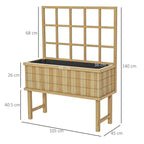 Natural wooden garden planter with trellis and raised bed, front view.