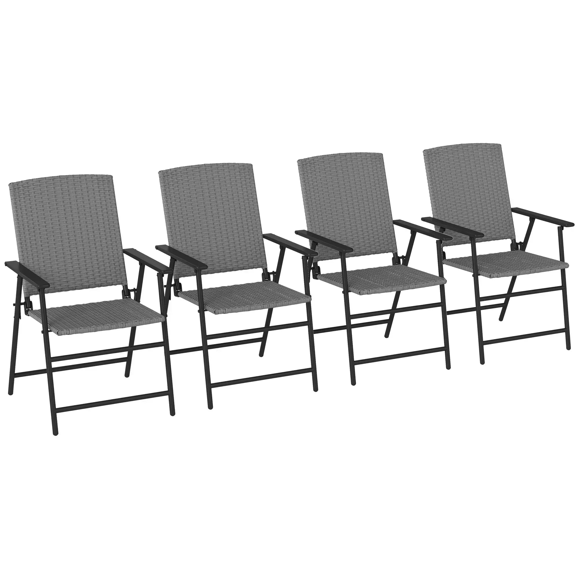 Set of Four Folding Rattan Seat Chairs - Grey - Bobobiy
