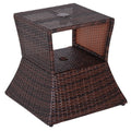 Rattan Outdoor Coffee Table, Wicker Garden Patio Bistro Side Table with Umbrella Hole and Storage Space for Balcony, Porch, Brown - Bobobiy
