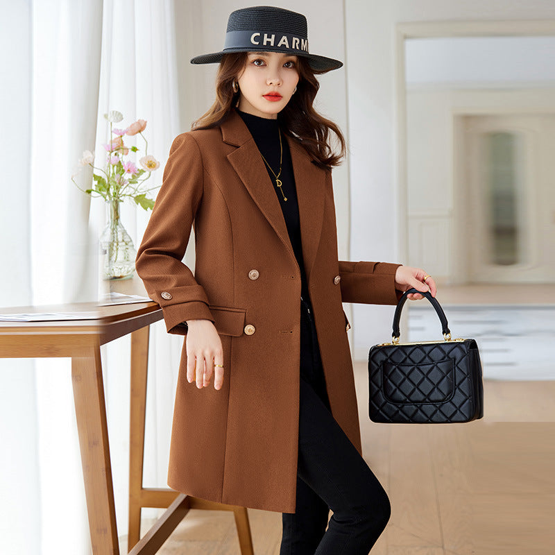 Women's Mid-Length Trench Coat - Autumn Winter Fashion Suit Jacket