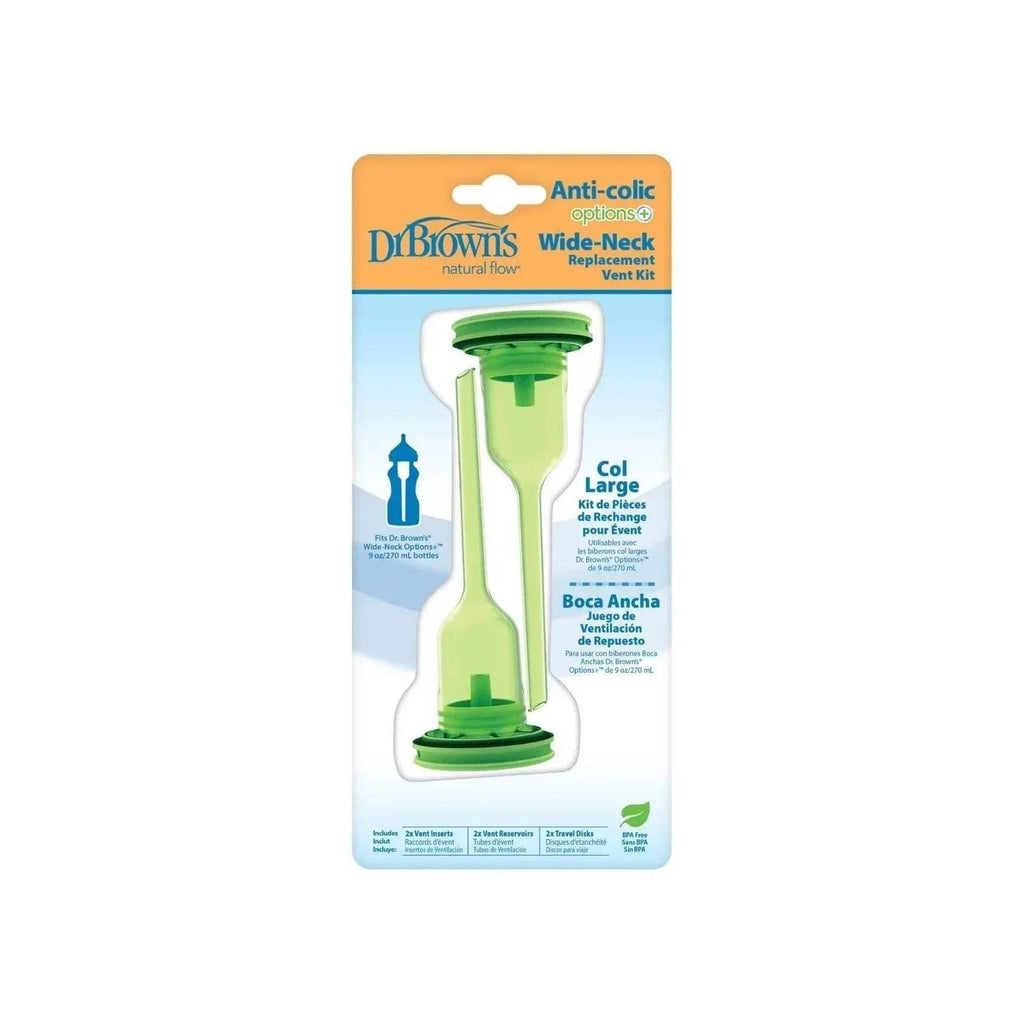 Dr. Brown's Options+ replacement vent kit retail package, anti-colic wide-neck