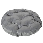 Grey round padded Papasan seat cushion with tufted button details