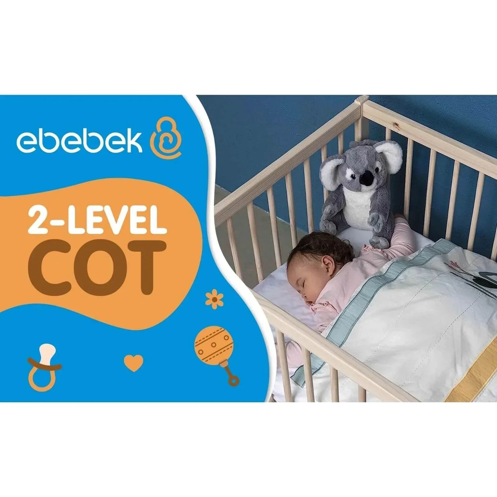 Kukka Natural Wood 2-Level Cot 70x140 - Bobobiy