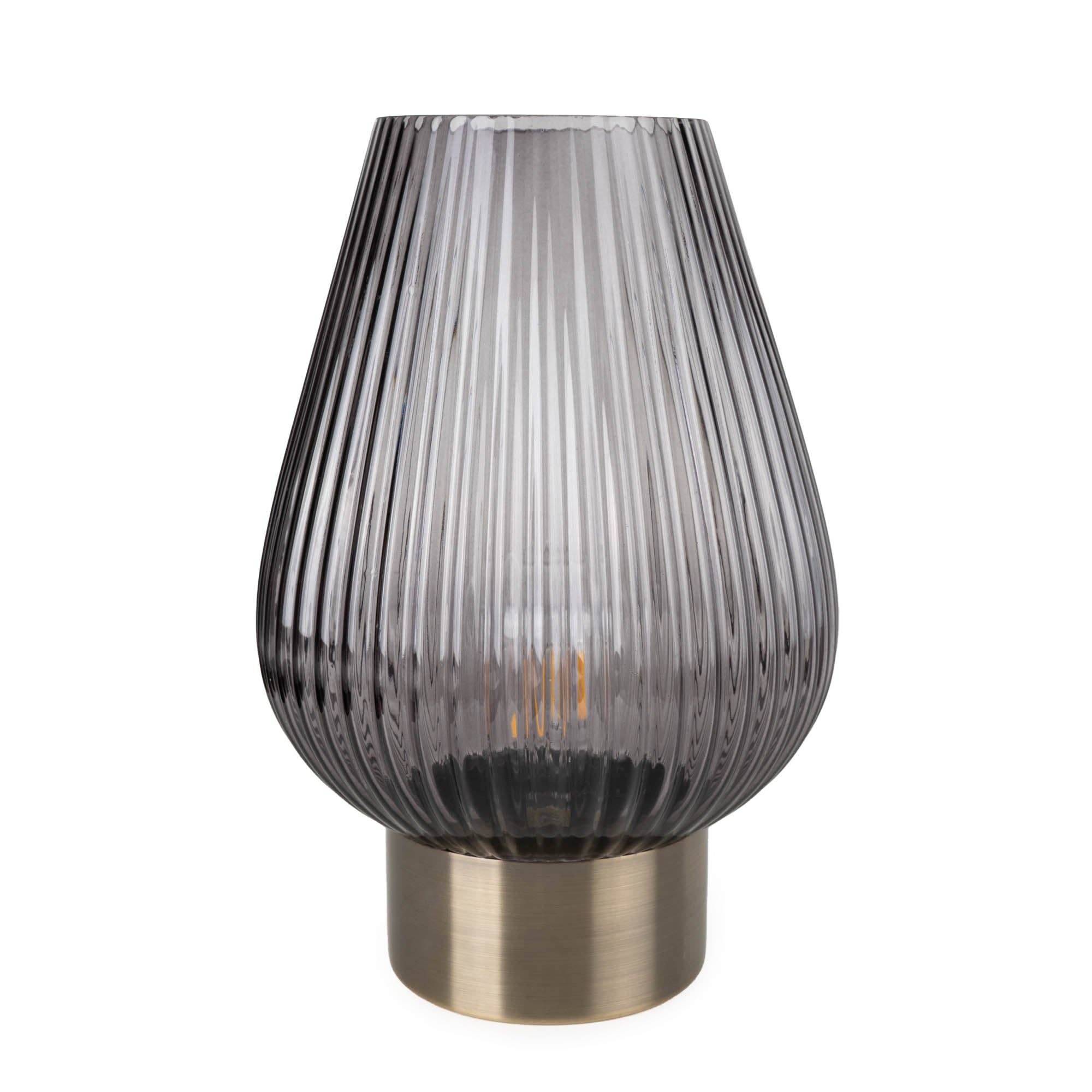33cm LED Glass Footed Ridged Lamp - Blue