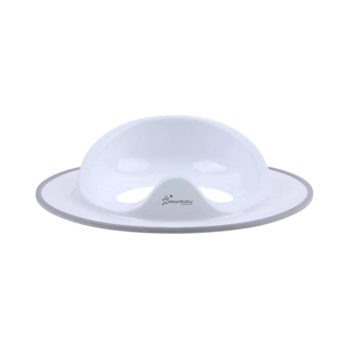 Dreambaby white toilet topper with grey trim, oval opening and raised details