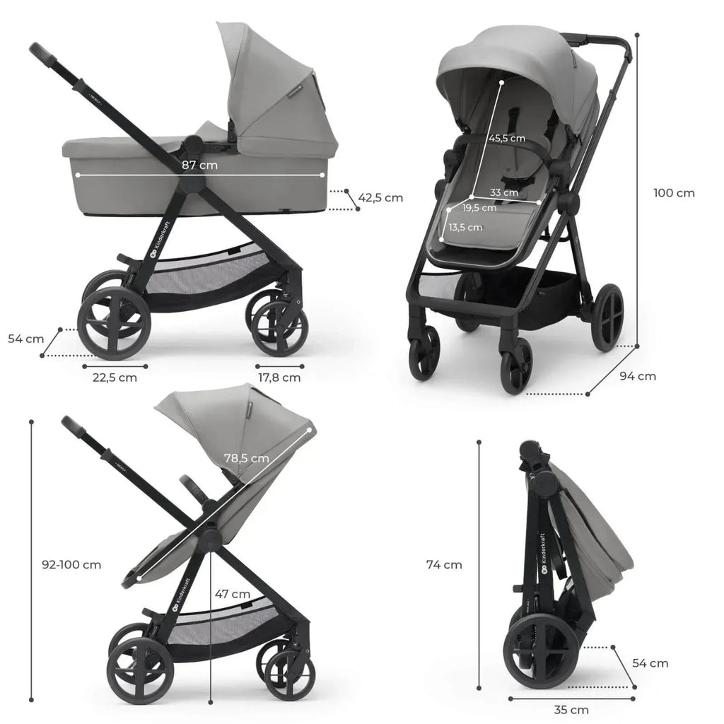 Kinderkraft Newly Mink Pro 4-in-1 Travel System - Moonlight Grey - Bobobiy