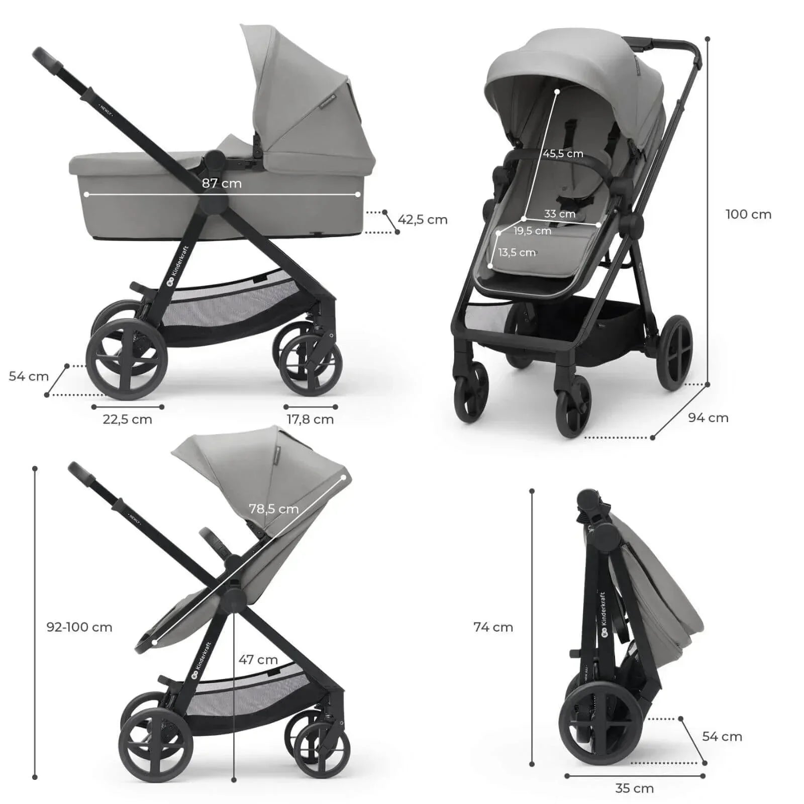 Kinderkraft Newly Mink Pro 4-in-1 Travel System - Moonlight Grey - Bobobiy