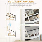 Movable divider inside white shoe cabinet for boots and high heels