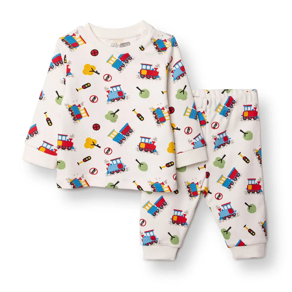 HelloBaby Christmas Baby Boy Long Sleeve Pyjamas Set - Ecru - Bobobiy