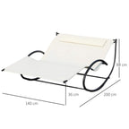 Cream double rocking lounger bed with headrest pillow, black curved base frame