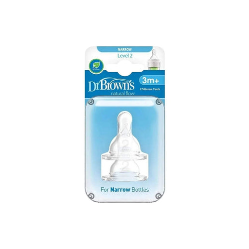 Dr. Brown's Options+ narrow neck Level 2 silicone nipples, 3m+, 2-pack