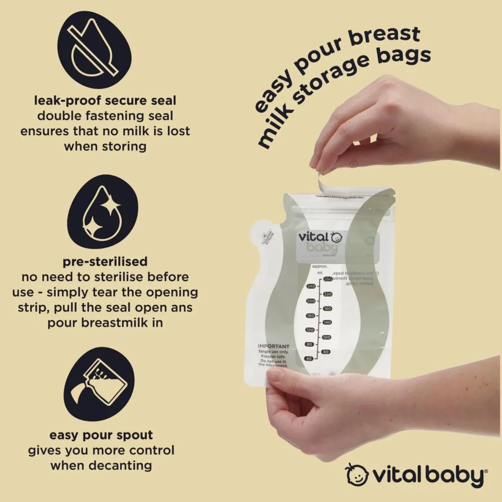 Vital Baby Nurture Easy Pour Breast Milk Storage Bags 30 pcs