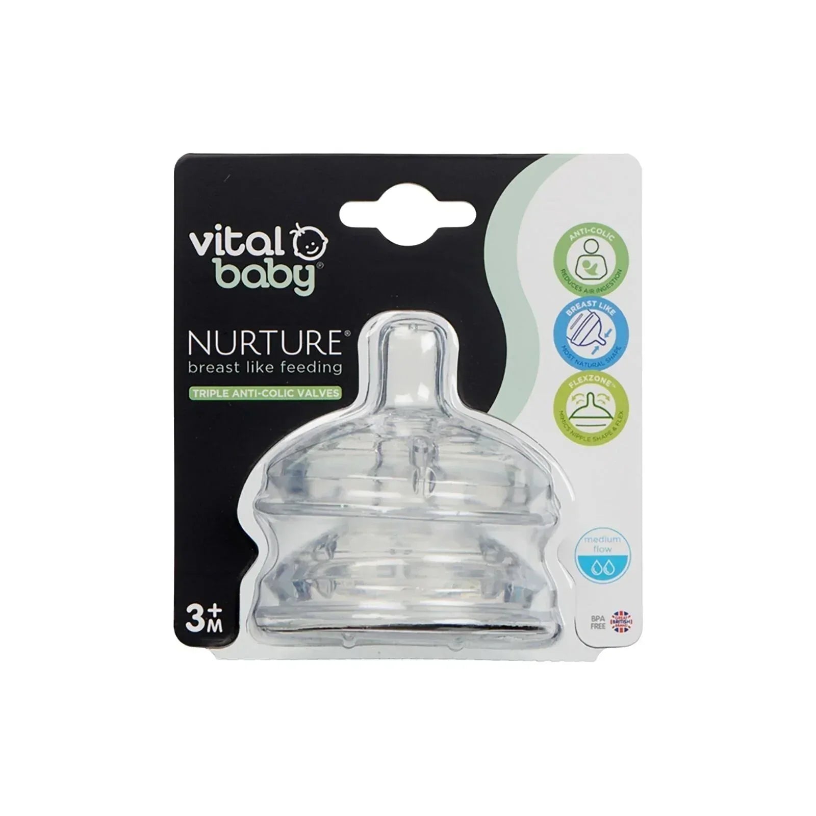 Vital Baby Nurture Breast Like Feeding Teat Medium Flow Pack of 2 - Bobobiy