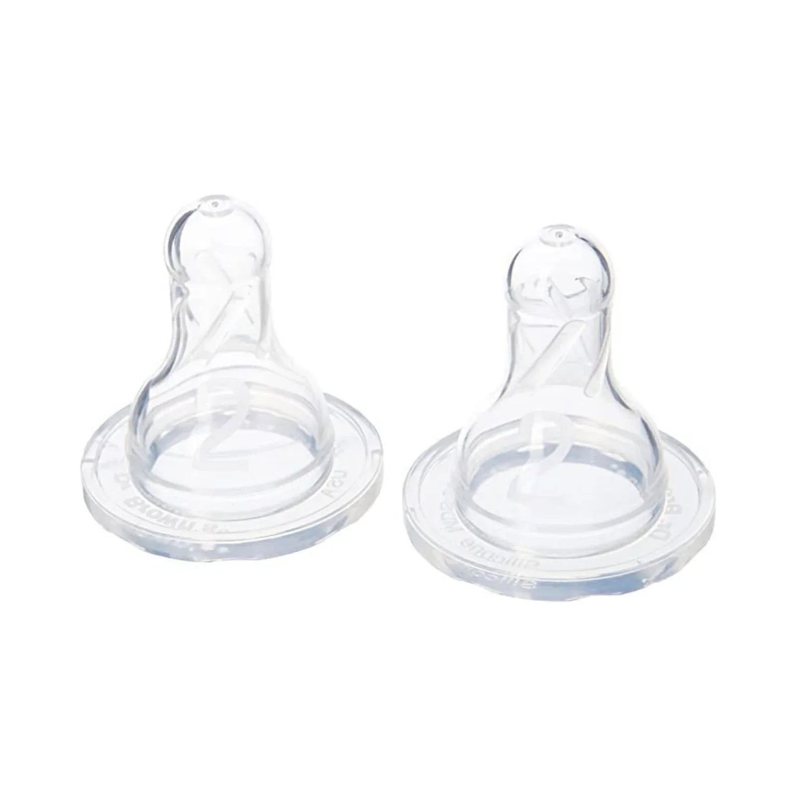 Set of 2 clear silicone narrow-neck bottle nipples with vented shield