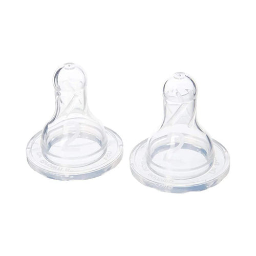 Set of 2 clear silicone narrow-neck bottle nipples with vented shield