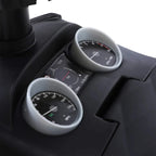 Toddler ride-on car dashboard with two gauges and gray horn steering wheel
