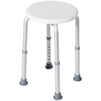 White height-adjustable shower stool with round seat and four legs